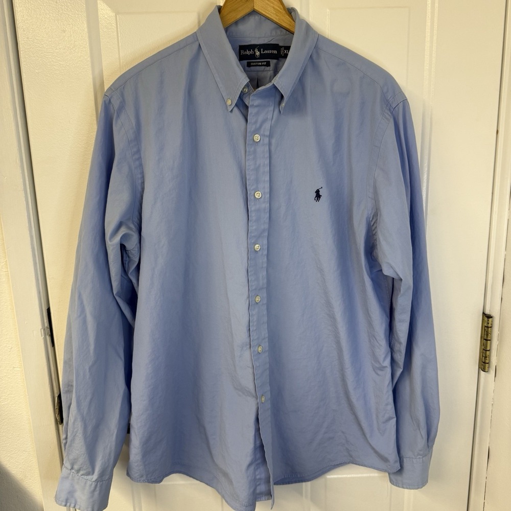 VTG Ralph Lauren Blake Shirt‎ Lt Blue Navy Pony  Classic Fit Men's Size X-Large